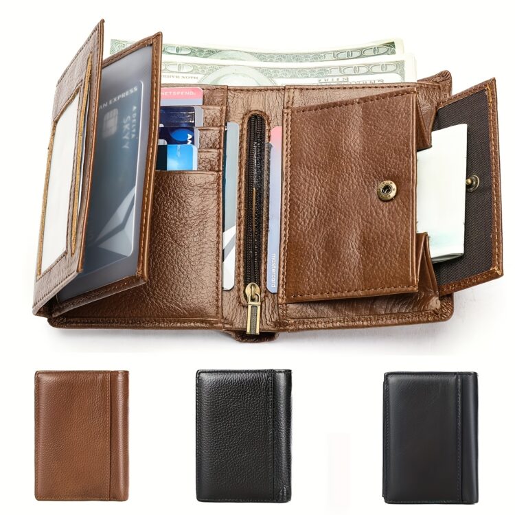 Premium Men's Vintage Leather RFID Wallet, Slim, Multi-Purpose Card Holder, Ideal Father's Day Gift.