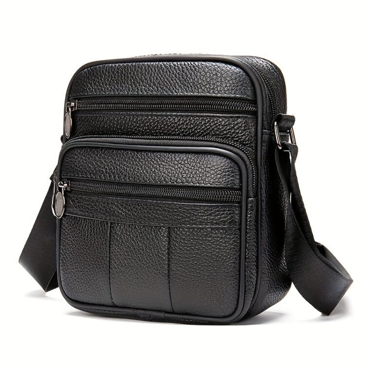 Men's Genuine Leather Crossbody: Top-Grain, Slim, Secure, Organized - Black, for Business/Travel/Daily Use