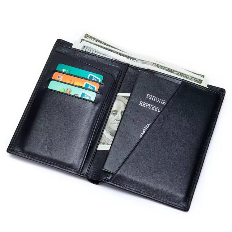 Men Genuine Leather Slim Wallet Card Holder Wallet Travel Passport Holder Wallet Men Leather