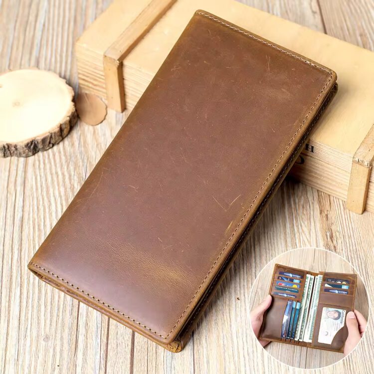 RFID Blocking Men's Wallet: Genuine Crazy Horse Leather Long Purse with Card Holder&Money Clip Gift Items Birthday Gifts for Men