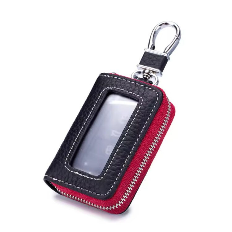 Top Layer Genuine Cowhide Leather Car Key Holder Bag Keychain Case Wallet Portable bag key ring Zipper Closure for Men home key holder