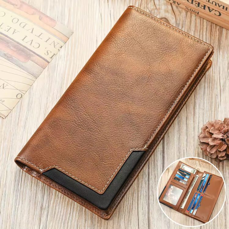 Men's Long Genuine Leather Wallet - RFID Blocking Clutch Purse with Phone Pocket & Card Holder