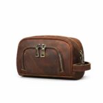 Zipper detail of men genuine leather toiletry bag showing smooth opening function