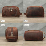 3061 multi-angle view men genuine leather toiletry bag travel dopp kit