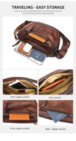 Side view adjustable strap men genuine leather chest bag 9261 for commuting
