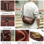 Inner compartment of men genuine leather chest bag 9261 organized storage layers