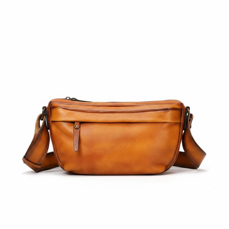 9261 multi‑angle view men genuine leather chest bag vintage sling design