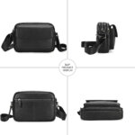 leather shoulder bag multi-pocket design, front and side view.